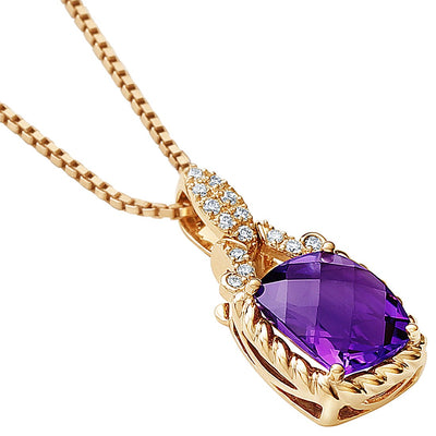 Amethyst And Lab Grown Diamond Pendant In 14 Karat Rose Gold Cushion Cut 3 11 Carats Total P10138 alternate view and angle
