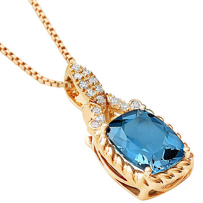 London Blue Topaz And Lab Grown Diamond Pendant In 14 Karat Rose Gold Cushion Cut 3 61 Carats Total P10140 alternate view and angle