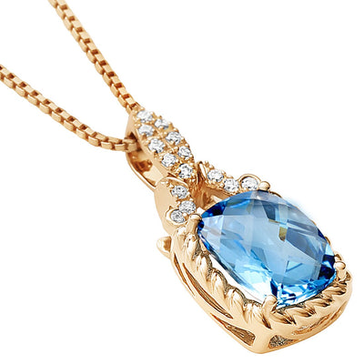 Swiss Blue Topaz And Lab Grown Diamond Pendant In 14 Karat Rose Gold Cushion Cut 3 61 Carats Total P10142 alternate view and angle