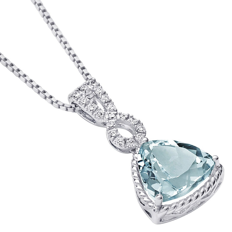Aquamarine And Lab Grown Diamond Cable Halo Pendant In 14 Karat White Gold Trillion Cut 11Mm 3 69 Carats Total P10144 alternate view and angle
