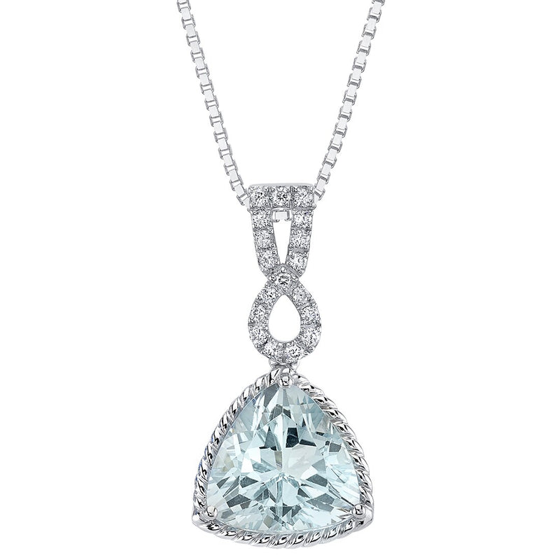 Trillion Shape Aquamarine and Diamond Cable Halo Pendant Necklace 14K White Gold 3.50 Carats