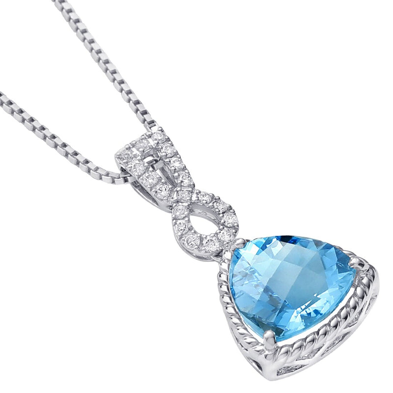 Swiss Blue Topaz And Lab Grown Diamond Cable Halo Pendant In 14 Karat White Gold Trillion Cut 11Mm 5 19 Carats Total P10146 alternate view and angle