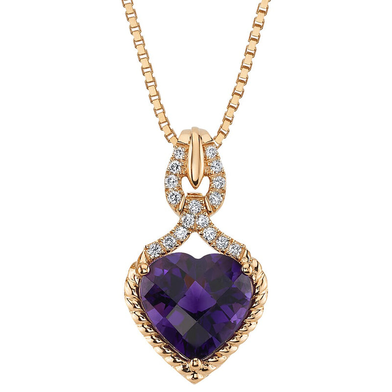Heart Shape Amethyst and Diamond Halo Pendant Necklace 14K Rose Gold 3 Carats