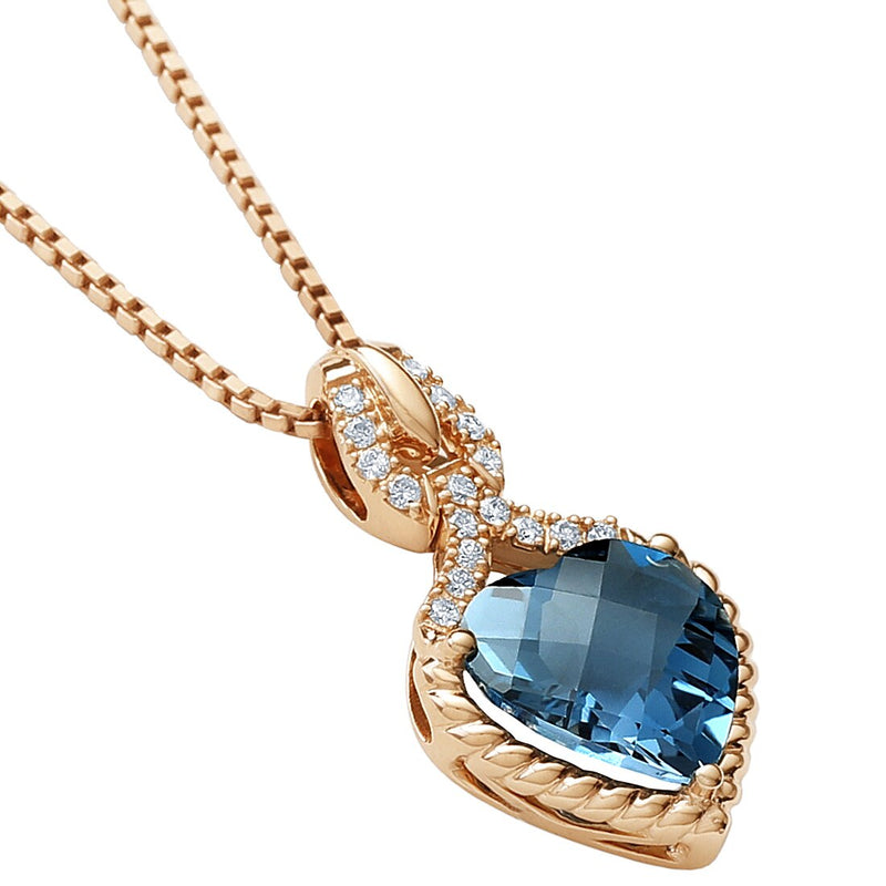 London Blue Topaz And Lab Grown Diamond Heart Pendant In 14 Karat Rose Gold Cable Halo Solitaire 10Mm 4 14 Carats Total P10150 alternate view and angle