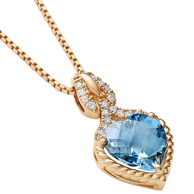 Swiss Blue Topaz And Lab Grown Diamond Heart Pendant In 14 Karat Rose Gold Cable Halo Solitaire 10Mm 4 14 Carats Total P10152 alternate view and angle