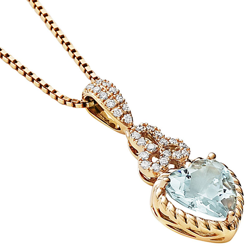Aquamarine And Lab Grown Diamond Heart Shape Trinity Pendant In 14 Karat Rose Gold 9Mm 2 20 Carats Total P10156 alternate view and angle