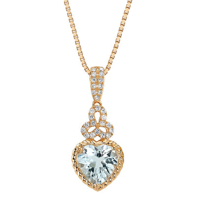 Heart Shape Aquamarine and Diamond Trinity Pendant Necklace 14K Rose Gold 2 Carats