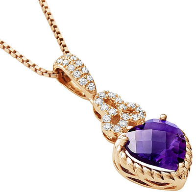 Amethyst And Lab Grown Diamond Heart Shape Trinity Pendant In 14 Karat Rose Gold 9Mm 2 70 Carats Total P10158 alternate view and angle