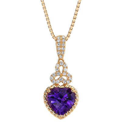 Amethyst and Lab Grown Diamond Heart Shape Trinity Pendant in 14 Karat Rose Gold, 9mm, 2.70 Carats total