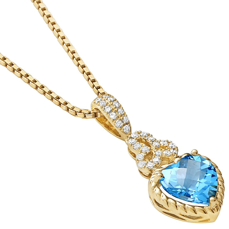 Swiss Blue Topaz And Lab Grown Diamond Heart Shape Trinity Pendant In 14 Karat Yellow Gold 9Mm 3 20 Carats Total P10160 alternate view and angle