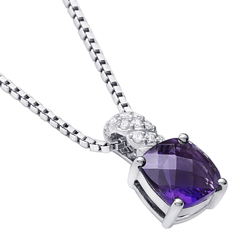 Amethyst And Lab Grown Diamond Solitaire Pendant In 14 Karat White Gold Cushion Cut 7Mm 1 56 Carats Total P10162 alternate view and angle