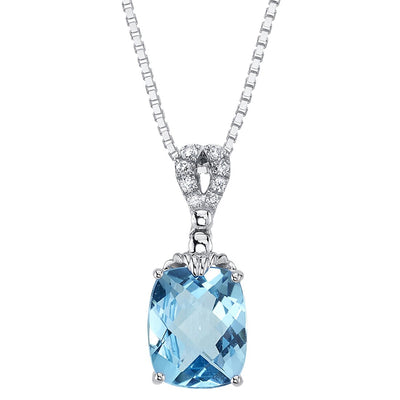 Swiss Blue Topaz and Lab Grown Diamond Solitaire Pendant in 14 Karat White Gold