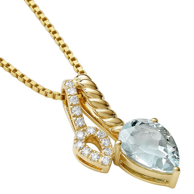Aquamarine And Lab Grown Diamond Asymmetrical Teardrop Pendant In 14 Karat Yellow Gold Pear Shape 10X9Mm 1 63 Carats Total P10166 alternate view and angle