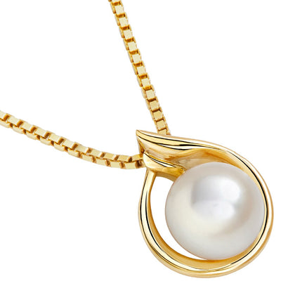 Freshwater Cultured White Pearl Slider Pendant In 14K Yellow Gold Round Button Shape 7Mm Solitaire Design P10172 alternate view and angle