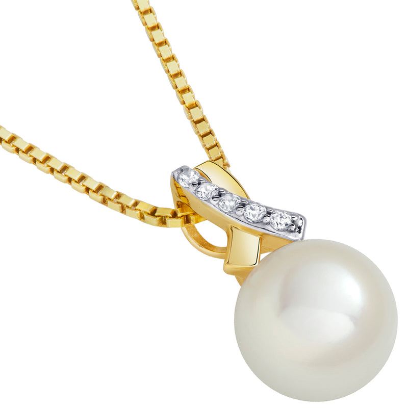 Freshwater Cultured White Pearl Pendant In 14K Yellow Gold Round Button Shape 9Mm Open Infinity Solitaire P10174 alternate view