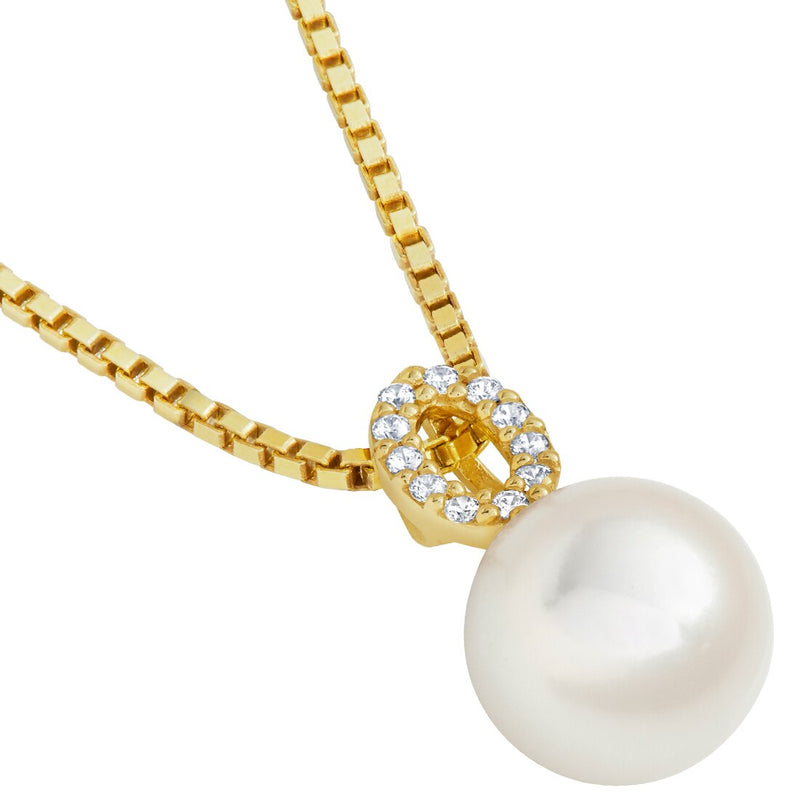 Freshwater Cultured White Pearl Pendant In 14K Yellow Gold Round Shape 8Mm Minimalist Solitaire P10176 alternate view and angle