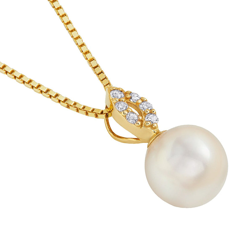 Freshwater Cultured White Pearl Pendant In 14K Yellow Gold Round Shape 9Mm Empress Solitaire P10180 alternate view and angle