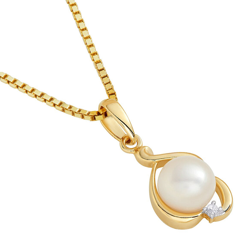 Freshwater Cultured White Pearl Pendant In 14K Yellow Gold Round Button Shape 6Mm Dainty Solitaire P10184 alternate view and angle