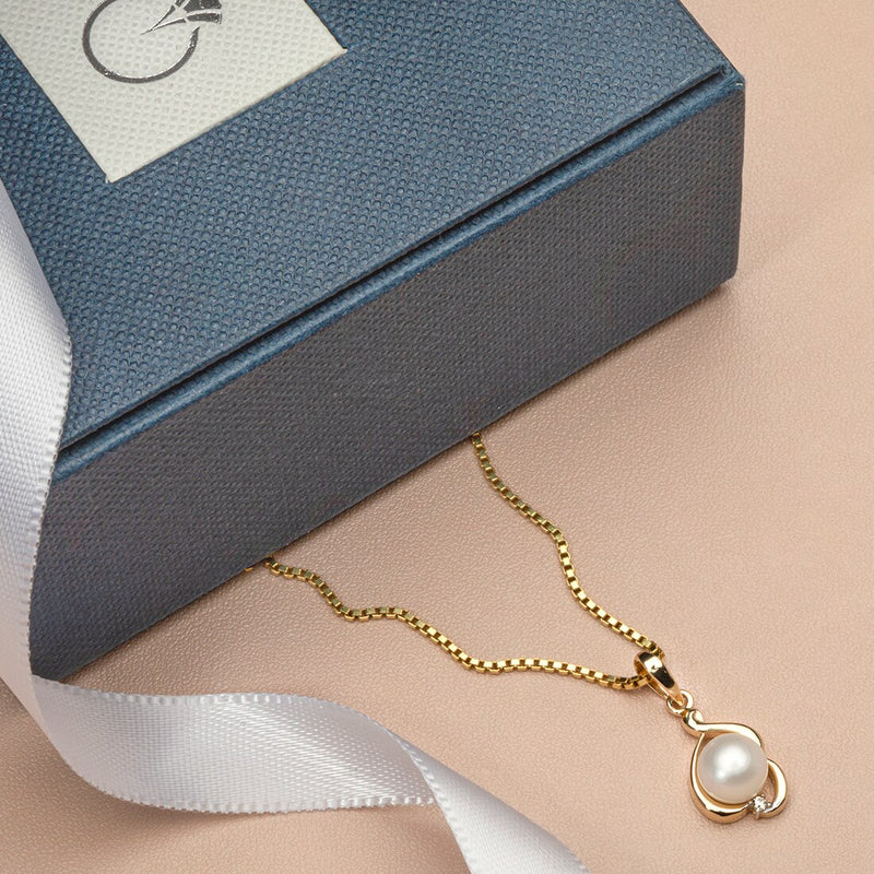 Freshwater Cultured White Pearl Pendant In 14K Yellow Gold Round Button Shape 6Mm Dainty Solitaire P10184 complimentary gift box