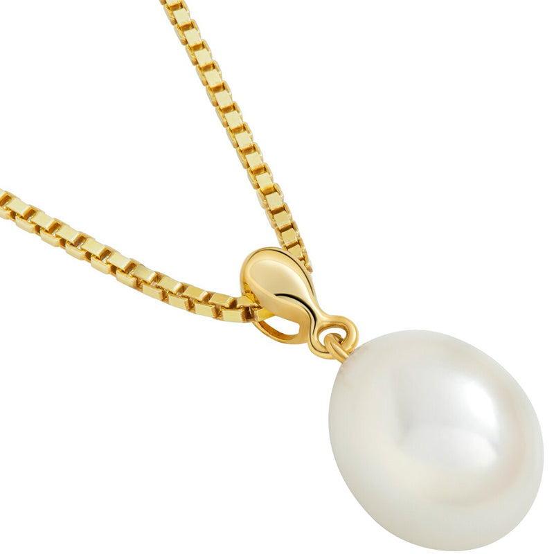 Freshwater Cultured White Pearl Pendant In 14K Yellow Gold Baroque Oval Shape 10X8Mm Dainty Solitaire P10190 alternate view and angle