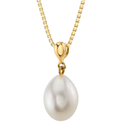 Freshwater Cultured White Pearl Heirloom Pendant Necklace 14K Yellow Gold Baroque Oval Shape