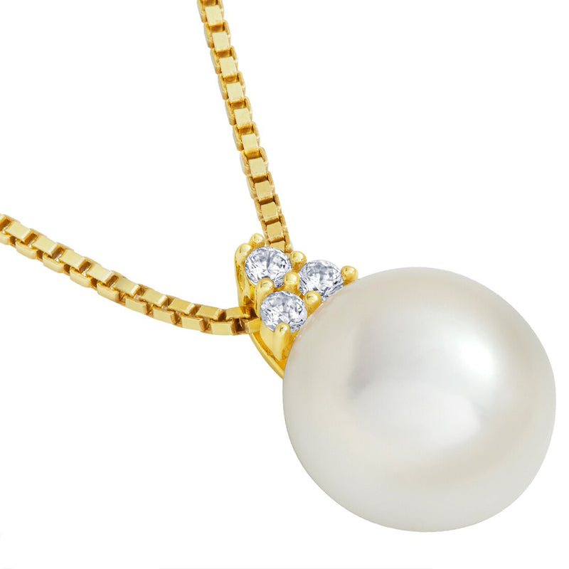 Freshwater Cultured White Pearl Pendant In 14K Yellow Gold Round Button Shape 10Mm Heirloom Slider Solitaire P10192 alternate view and angle