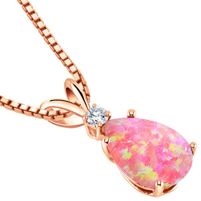Pear Shape Pink Opal and Diamond Pendant 14K Rose Gold 1 Carat