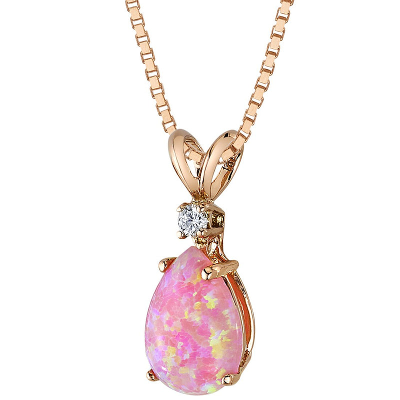 Pear Shape Pink Opal and Diamond Pendant 14K Rose Gold 1 Carat