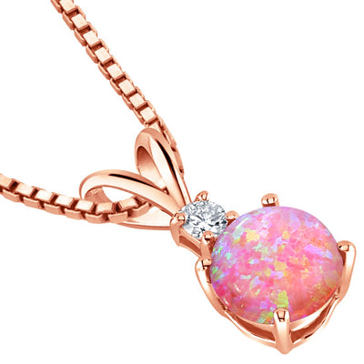 Pink Opal and Diamond Pendant Necklace 14K Rose Gold