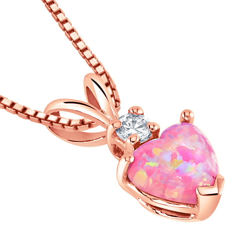 Created Pink Opal and Genuine Diamond Pendant in 14k Rose Gold, Heart Shape P10200-alternate