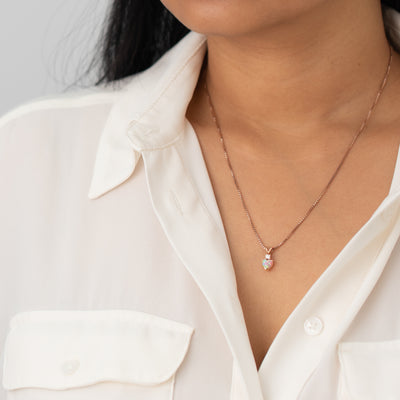 Created Pink Opal and Genuine Diamond Pendant in 14k Rose Gold, Heart Shape P10200-MODEL