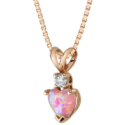 Created Pink Opal and Genuine Diamond Pendant in 14K Rose Gold Heart Shape