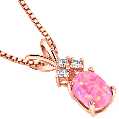 Pink Opal and Diamond Pendant Necklace 14K Rose Gold Oval Shape