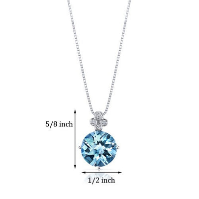 Swiss Blue Topaz and Diamond Pendant Necklace 14K White Gold 4 Carats Round