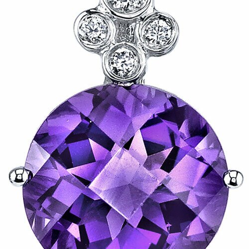 Amethyst and Diamond Pendant Necklace 14K White Gold 3.50 Carats Round