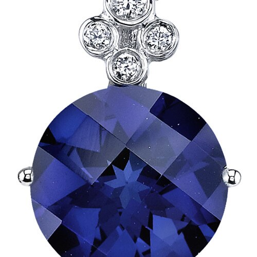 Blue Sapphire and Diamond Pendant Necklace 14K White Gold 4.50 Carats Round Shape