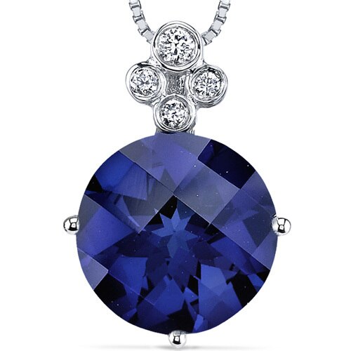 Blue Sapphire and Diamond Pendant Necklace 14K White Gold 4.50 Carats Round Shape