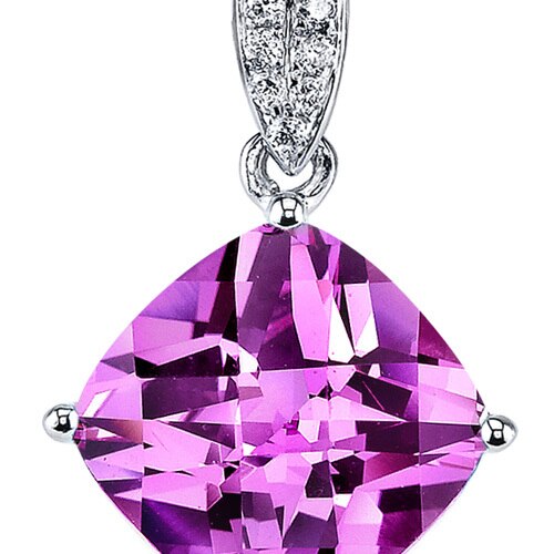 Pink Sapphire Pendant Necklace 14 Karat White Gold 4 Carats P8446