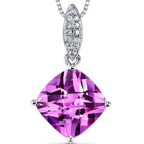 Pink Sapphire Pendant Necklace 14 Karat White Gold 4 Carats P8446