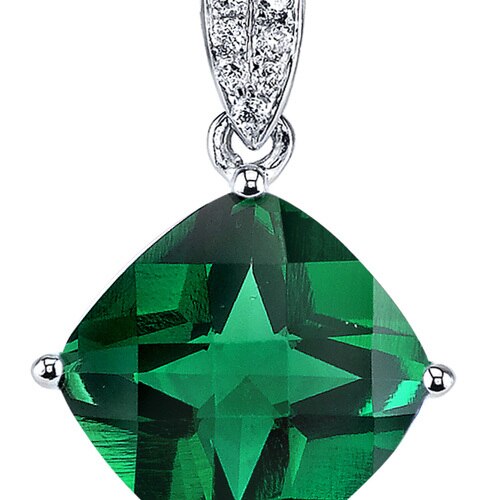 Emerald Pendant Necklace 14 Karat White Gold Cushion 2.5 Carats P8454