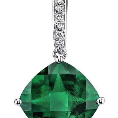 Emerald Pendant Necklace 14 Karat White Gold Cushion Cut 4 Carat