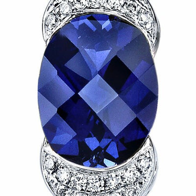 Blue Sapphire Pendant Necklace 14 Karat White Gold Oval 2.5 Cts