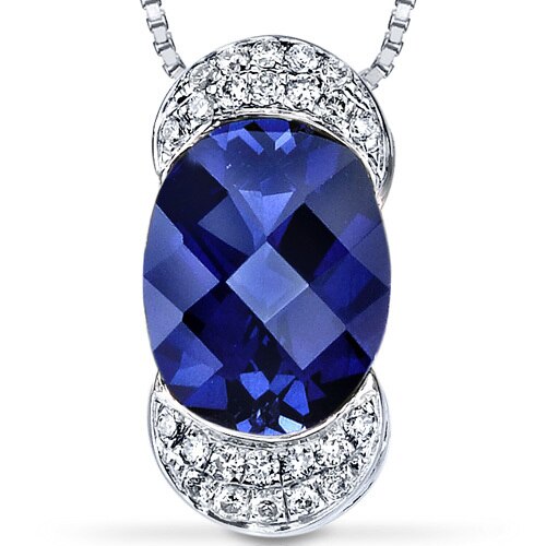 Blue Sapphire Pendant Necklace 14 Karat White Gold Oval 2.5 Cts