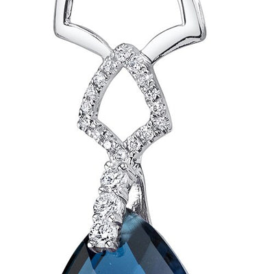 London Blue Topaz Pendant 14 Karat White Gold Pear 10.07 Carats