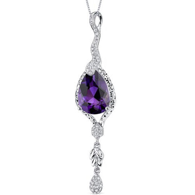 Amethyst and Diamond Pendant Necklace 14K White Gold 3.80 Carats Pear Shape