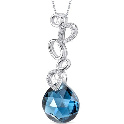 London Blue Topaz and Diamond Pendant Necklace 14K White Gold 6.64 Carats Pear Shape