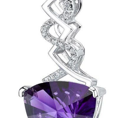 Amethyst Pendant Necklace 14 Karat White Gold Triangle 4.64 Cts
