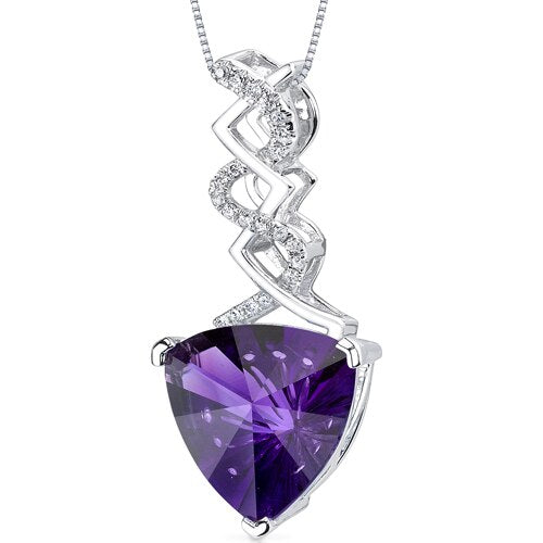 Amethyst Pendant Necklace 14 Karat White Gold Triangle 4.64 Cts