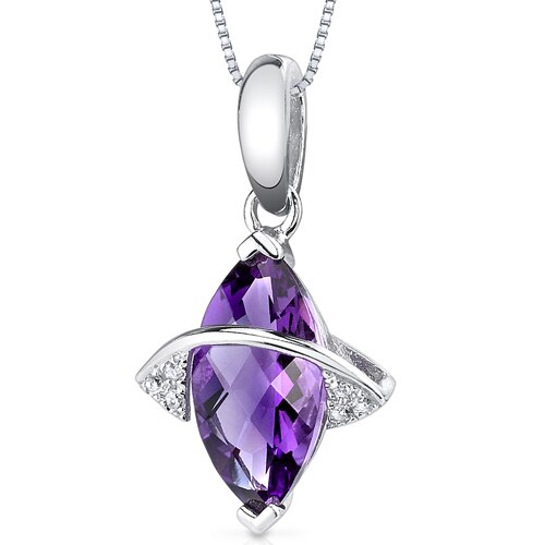 Amethyst Pendant Necklace 14 Karat White Gold Marquise 1.52 Cts