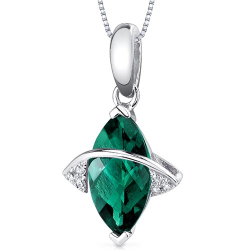 Emerald Pendant Necklace 14 Karat White Gold Marquise 1.45 Carat